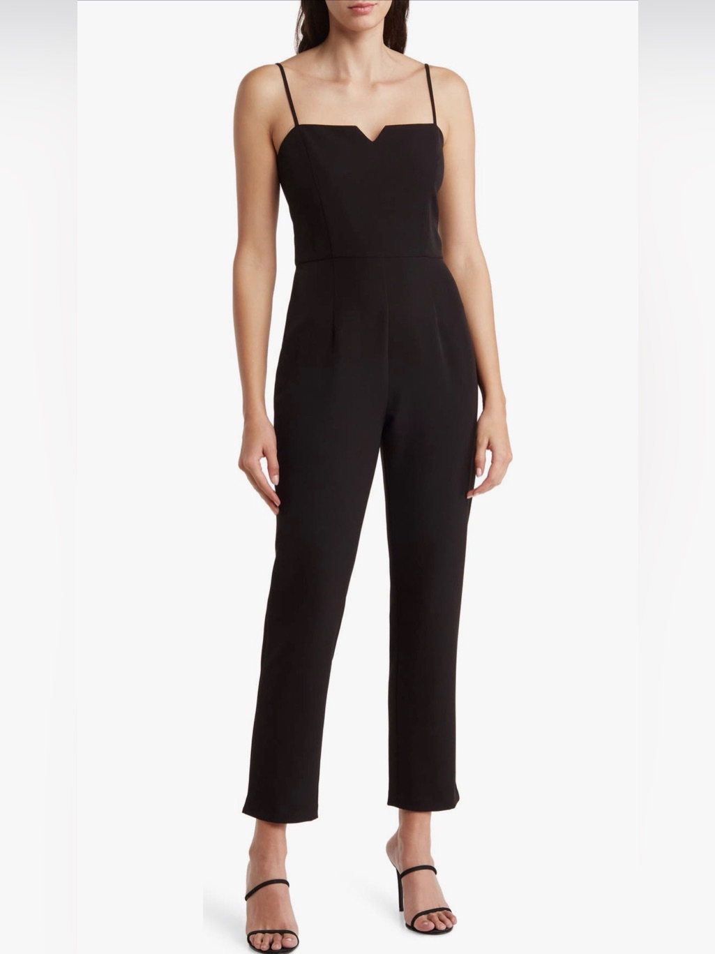 Julia Jordan | Black Velvet Spaghetti-Strap Straight-Leg Jumpsuit 10